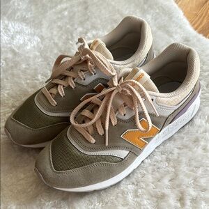 New Balance Khaki and Mustard Sneakers
